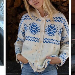 ISO Blue and Cream Patterned Women's Sweater XS or SMALL